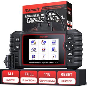 Full System Diagnostic Scan Tool for GM Ford Chrysler Jeep Scanner, iCarsoft US V2.0 in-Depth Diagnose OBD2 Code Reader, Full Reset, Battery Test for Buick/Chevrolet/Cadillac/GMC -Enhance Version