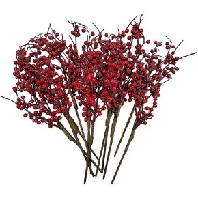 CraftMore Christmas Red Berry Twig Stem, 16 Inch, Set of 12