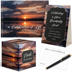 Funeral Guest Book Includes 60 Memory Cards, Pen, Table Sign, Card Box, 474 Guests Entry, Funeral Guest Book, Guest Book for Funeral, Guest Book for Funeral, Celebration of Life