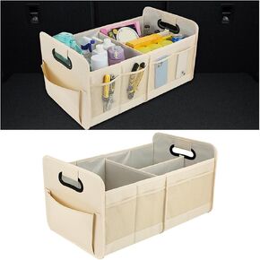 Mandark Car Trunk Organizer, Collapsible Automotive Trunk Storage Organizer with Multiple Compartments, Vehicle Interior Container Box Accessories, Universal for RV, SUV, Truck (Beige)