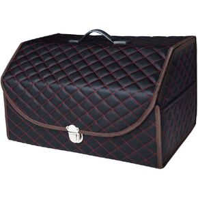 Trunk Organizer for SUV | Car Organizers and Storage | Car Trunk Leather Storage Box | Extra Large, Metal Buckle Lid, Collapsible and Adjustable (Medium)