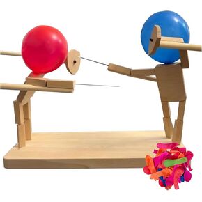 Balloon Bamboo Man Battle,2024 New Pop Wooden Fencing Puppets,Fun Wooden Bots Battle Game for 2 Players,for Family and Kids,Party Games.