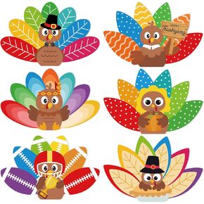 COCHIE Thanksgiving Cards Bulk 24PCS Turkey Cards Happy Thanksgiving Greeting Cards with Envelopes and Stickers Thankful Cards for Kids Family