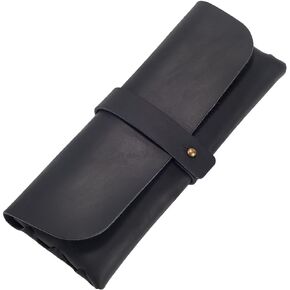 GORGECRAFT Retro Black Crazy Horse Leather Pencil Case Genuine Leather Snap Cover Pen Cases Large Capacity Leather Pencil Pouch Vintage Holders for Pen Pencils Men Women Glasses Sunglasses