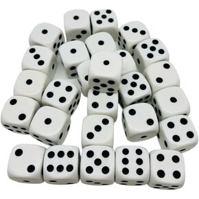 Large 25mm D6 Jumbo Dice, Set of 27, White with Black Pips
