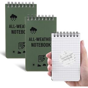 2 Pack Waterproof Notebook 3" x 5" Green Waterproof Notepad, All Weather Top-Spiral Pocket Notepad Weatherproof Stone Paper Notebook for Outdoor Tactical Field