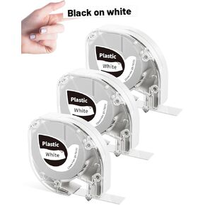 LT12 Label Maker Tape Compatible with DYMO LetraTag Label Maker Refills Pastic 91331 Tape for DYMO Letra Tag 100H LT-100T Plus LT110T, 1/2 in x 13 Ft (12mmx4m),Blakc on White,3-Pack TB231