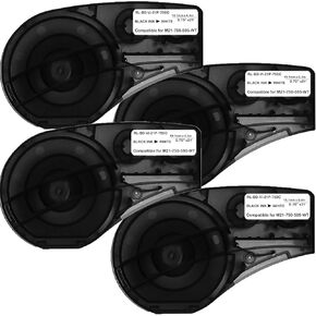 Compatible M21-750-595-WT Vinyl Label 3/4Inch Black on White, for M210, M210LAB, M211, BMP21-PLUS, BMP21-LAB Label Maker, for Indoor/Outdoor Labeling, Permanent Adhesion, 4-Pack