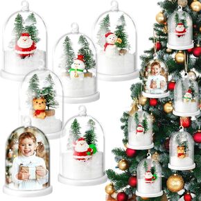 6 Sets Christmas Plastic Snow Globes Hanging Kit Christmas Photo Clear Snow Globe Ornament Includes Snow Globe Xmas Trees Mini Snowman with Artificial Snow for DIY Crafts Home Winter Decor