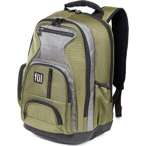ful Free Fallin' Padded Laptop Backpack with Adjustable Shoulder Straps, Fits Up To 17-Inch Laptops, Green, Unisex