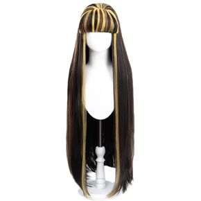 Xingwang Queen Anime Cosplay Wig 100cm Long Black Yellow Brown Mixed Heat Resistant Synthetic Party Wigs for Women Girls