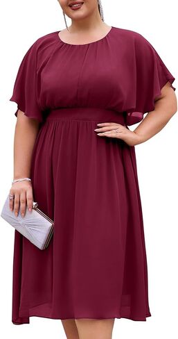 Hanna Nikole Plus Size Chiffon Dresses for Women Flounce Sleeves Empire Waist A Line Summer Beach Dress in Kuwait