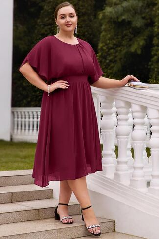 Hanna Nikole Plus Size Chiffon Dresses for Women Flounce Sleeves Empire Waist A Line Summer Beach Dress in Kuwait