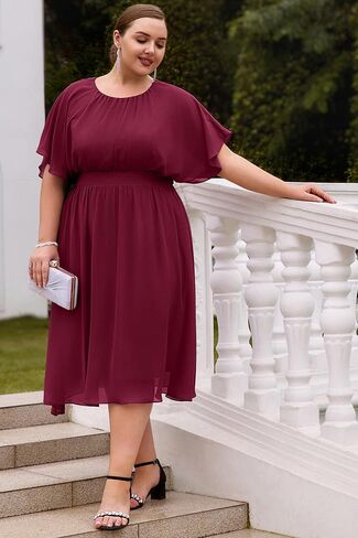 Hanna Nikole Plus Size Chiffon Dresses for Women Flounce Sleeves Empire Waist A Line Summer Beach Dress in Kuwait