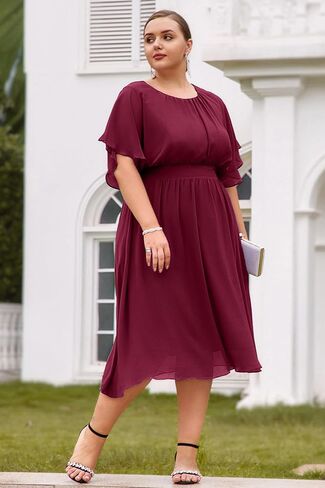 Hanna Nikole Plus Size Chiffon Dresses for Women Flounce Sleeves Empire Waist A Line Summer Beach Dress in Kuwait