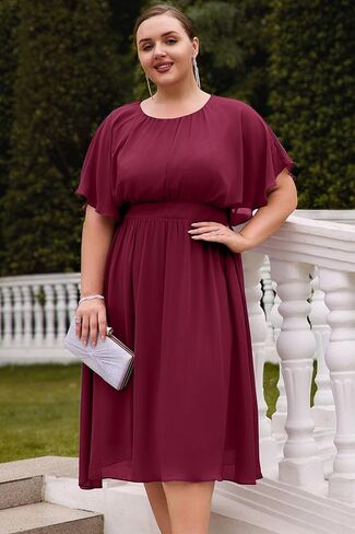 Hanna Nikole Plus Size Chiffon Dresses for Women Flounce Sleeves Empire Waist A Line Summer Beach Dress in Kuwait