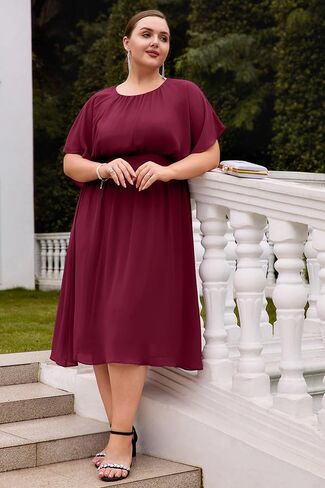 Hanna Nikole Plus Size Chiffon Dresses for Women Flounce Sleeves Empire Waist A Line Summer Beach Dress in Kuwait