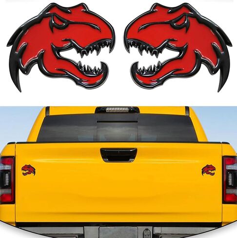 A Pair Redeye Dinosaur Metal Emblem for Dodge RAM TRX 1500 2500 3500 Charger Challenger (Red) in Kuwait
