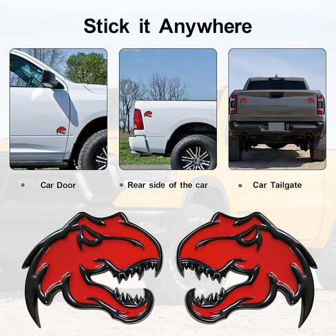A Pair Redeye Dinosaur Metal Emblem for Dodge RAM TRX 1500 2500 3500 Charger Challenger (Red) in Kuwait