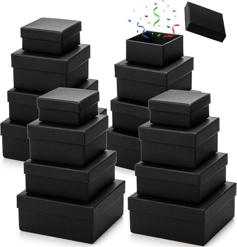 16 عبوة من صناديق هدايا التعشيش المربعة من بيكيث مع أغطية، صندوق هدايا أسود صغير بأحجام متنوعة للهدايا، صناديق قابلة للتكديس لتغليف هدايا أعياد الميلاد وحفلات الزفاف وعيد الحب وحفلات عيد الميلاد in Kuwait