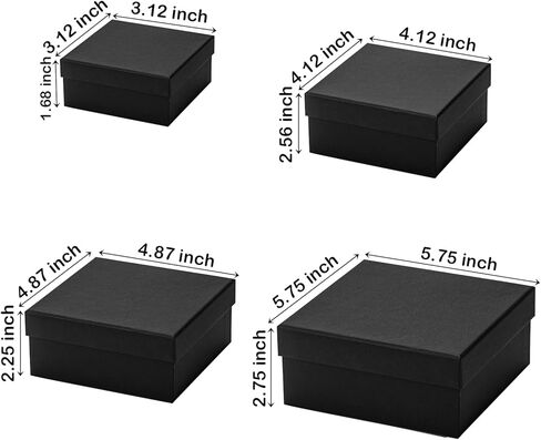 16 عبوة من صناديق هدايا التعشيش المربعة من بيكيث مع أغطية، صندوق هدايا أسود صغير بأحجام متنوعة للهدايا، صناديق قابلة للتكديس لتغليف هدايا أعياد الميلاد وحفلات الزفاف وعيد الحب وحفلات عيد الميلاد in Kuwait