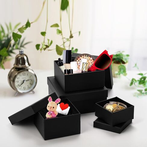 16 عبوة من صناديق هدايا التعشيش المربعة من بيكيث مع أغطية، صندوق هدايا أسود صغير بأحجام متنوعة للهدايا، صناديق قابلة للتكديس لتغليف هدايا أعياد الميلاد وحفلات الزفاف وعيد الحب وحفلات عيد الميلاد in Kuwait
