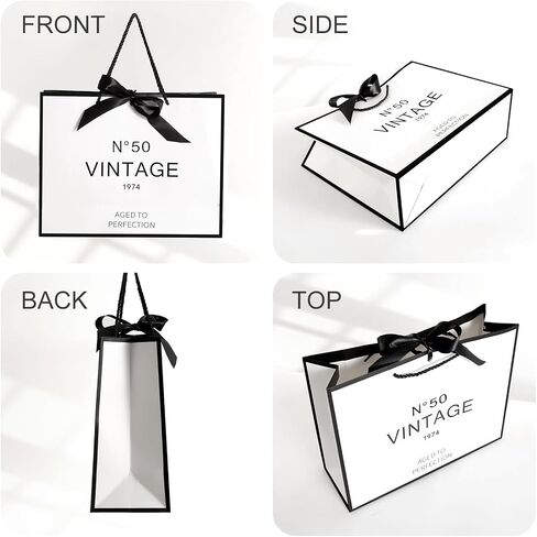 40th Birthday Gift Bags for Men Women, White and Black Keepsake Gift Paper Bag for Her Anniversary Party Present Shopping Tote Bags Women 40 Year Old Decorations Idea in Saudi Arabia