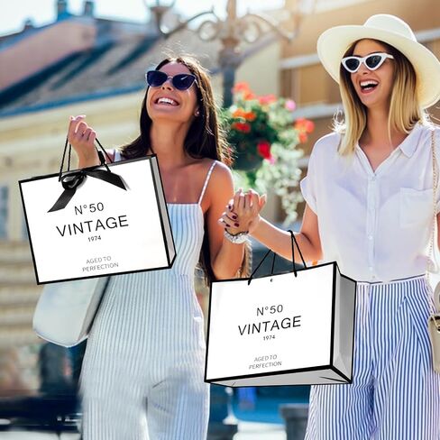 40th Birthday Gift Bags for Men Women, White and Black Keepsake Gift Paper Bag for Her Anniversary Party Present Shopping Tote Bags Women 40 Year Old Decorations Idea in Saudi Arabia