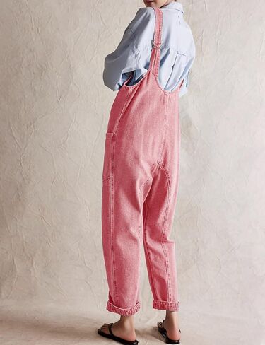 Dressy High Roller Denim Jumpsuit for Women Casual Sleeveless Loose Fit Overalls Jeans Pants Jumpers with Pockets(Blue-M) in Saudi Arabia