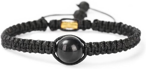 Handmade Round Black Tourmaline Bead Bracelet Adjustable Black String Women's Jewelry in Saudi Arabia