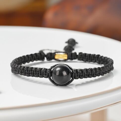 Handmade Round Black Tourmaline Bead Bracelet Adjustable Black String Women's Jewelry in Saudi Arabia