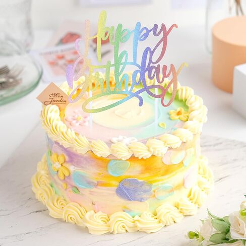 قوس قزح كعكة عيد ميلاد سعيد توبر، بريق كعكة عيد ميلاد الزينة عيد ميلاد سعيد توبر مناسبة لمستلزمات الديكور حفلة عيد ميلاد in Saudi Arabia