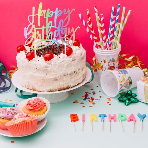 قوس قزح كعكة عيد ميلاد سعيد توبر، بريق كعكة عيد ميلاد الزينة عيد ميلاد سعيد توبر مناسبة لمستلزمات الديكور حفلة عيد ميلاد in Saudi Arabia
