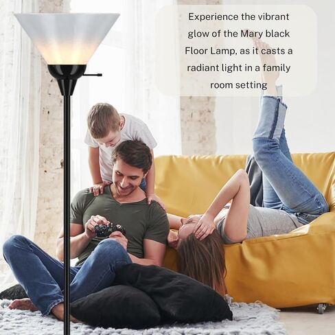 مصباح أرضي من Light Accents - مصباح أرضي ماري لغرف المعيشة - مصباح قائم - مصباح عمود - مصباح أرضي Torchiere - مصباح أرضي لغرفة النوم (أسود) in Kuwait