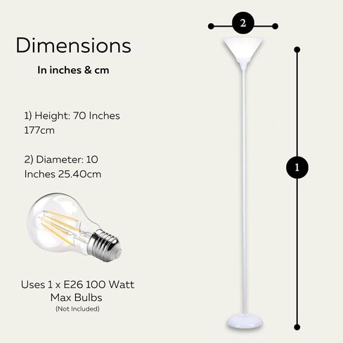 Floor Lamp by Light Accents - Mary Floor Lamp for Living Rooms - Standing lamp - Pole Light - Torchiere Floor Lamp - Bedroom Floor Lamp (Black) in Kuwait