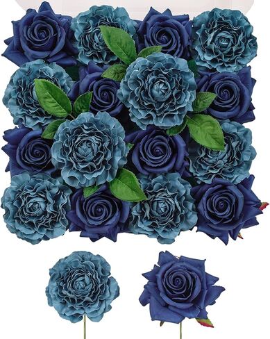 TINGE TIME 16pcs Artificial Silk Rose Real Looking Mixed Blue Fake Rose w/stem for DIY Wedding Bouquets Bridal Shower Centerpieces Floral Arrangements Party Tables Home Decorations in Kuwait
