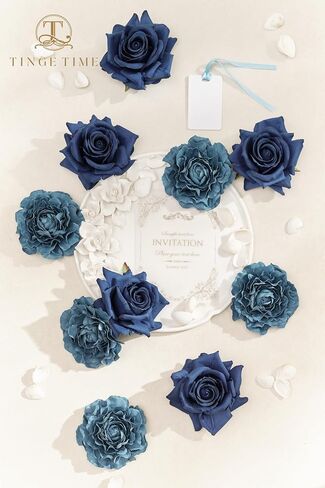 TINGE TIME 16pcs Artificial Silk Rose Real Looking Mixed Blue Fake Rose w/stem for DIY Wedding Bouquets Bridal Shower Centerpieces Floral Arrangements Party Tables Home Decorations in Kuwait