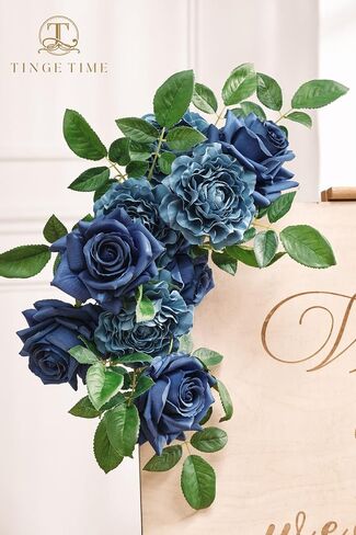 TINGE TIME 16pcs Artificial Silk Rose Real Looking Mixed Blue Fake Rose w/stem for DIY Wedding Bouquets Bridal Shower Centerpieces Floral Arrangements Party Tables Home Decorations in Kuwait
