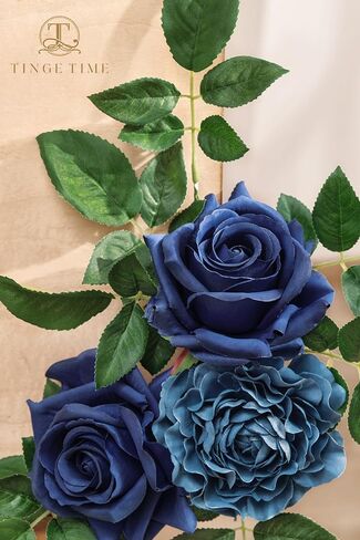 TINGE TIME 16pcs Artificial Silk Rose Real Looking Mixed Blue Fake Rose w/stem for DIY Wedding Bouquets Bridal Shower Centerpieces Floral Arrangements Party Tables Home Decorations in Kuwait