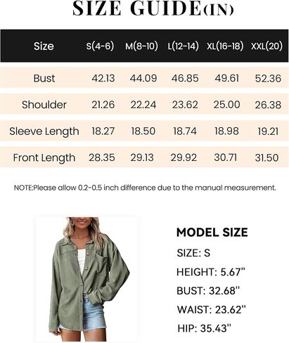 PRETTYGARDEN Women’s Tops Button Down Shirts Fall Long Sleeve Shacket Jacket Loose Ribbed Knit Work Blouses with Pocket in Kuwait