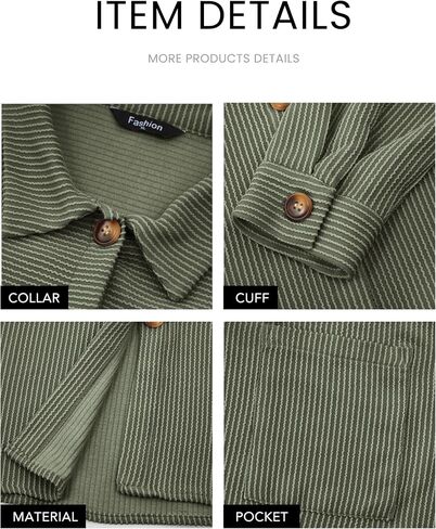 PRETTYGARDEN Women’s Tops Button Down Shirts Fall Long Sleeve Shacket Jacket Loose Ribbed Knit Work Blouses with Pocket in Kuwait