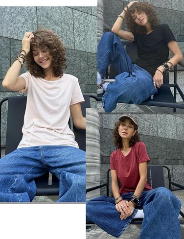 Womens 3 Pack T Shirts Basic Short Sleeve Tees Crewneck Fashion Tops Loose in Saudi Arabia