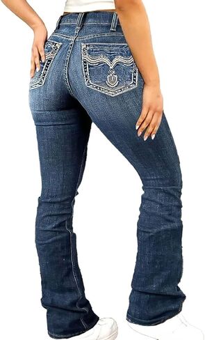 Flamingals Women's Bootcut Jeans Butt Lifting Embroidered Pocket Stitch Detail Stretchy Jeans in Saudi Arabia