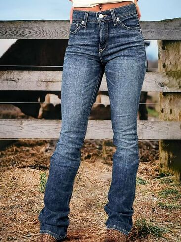 Flamingals Women's Bootcut Jeans Butt Lifting Embroidered Pocket Stitch Detail Stretchy Jeans in Saudi Arabia