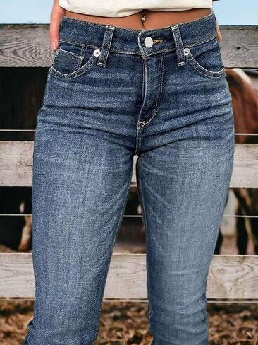 Flamingals Women's Bootcut Jeans Butt Lifting Embroidered Pocket Stitch Detail Stretchy Jeans in Saudi Arabia