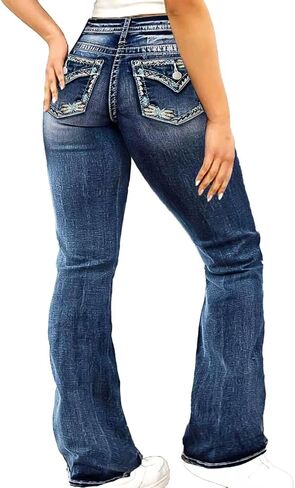 Flamingals Women's Bootcut Jeans Butt Lifting Embroidered Pocket Stitch Detail Stretchy Jeans in Saudi Arabia