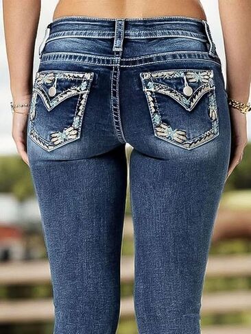 Flamingals Women's Bootcut Jeans Butt Lifting Embroidered Pocket Stitch Detail Stretchy Jeans in Saudi Arabia