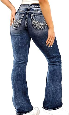 Flamingals Women's Bootcut Jeans Butt Lifting Embroidered Pocket Stitch Detail Stretchy Jeans in Saudi Arabia