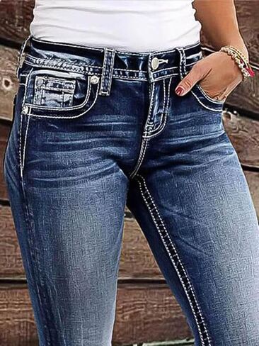 Flamingals Women's Bootcut Jeans Butt Lifting Embroidered Pocket Stitch Detail Stretchy Jeans in Saudi Arabia