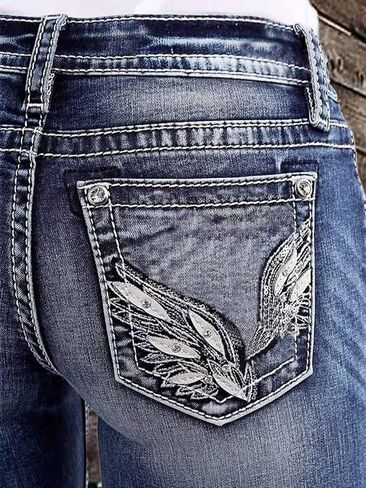 Flamingals Women's Bootcut Jeans Butt Lifting Embroidered Pocket Stitch Detail Stretchy Jeans in Saudi Arabia